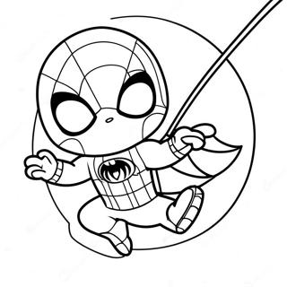 Chibi Spider-Man Swinging Coloring Page | Chibi Marvel 塗色頁