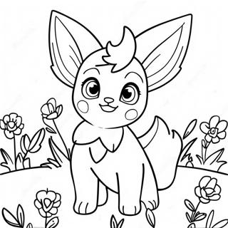 Cute Leafeon in a Flower Field Coloring Page | Leafeon 塗色頁