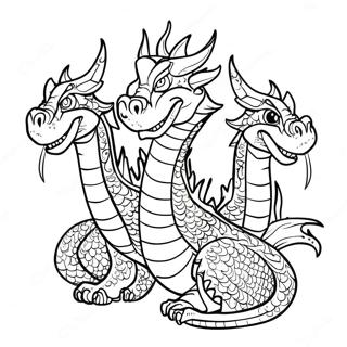 Fiery Three Headed Dragon Coloring Page | Three Headed Dragon 塗色頁