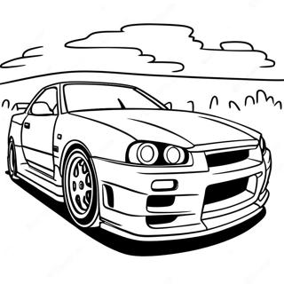 Nissan Skyline R34 Sports Car Coloring Page | Nissan Skyline R34 塗色頁