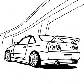 Nissan Skyline R34 in Motion Coloring Page | Nissan Skyline R34 塗色頁
