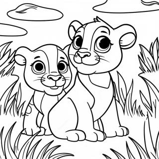 Simba and Kiara Playing in the Grass Coloring Page | Lion King 2 塗色頁