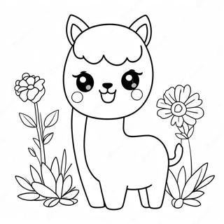 Cute Alpaca with Flowers Coloring Page | Alpaca 塗色頁