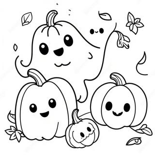 Adorable Ghosts and Pumpkins Coloring Page | Trick or Treat Cute Halloween 塗色頁