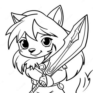 Male Anime Wolf Boy with Sword Coloring Page | Male Anime Wolf Boy 塗色頁
