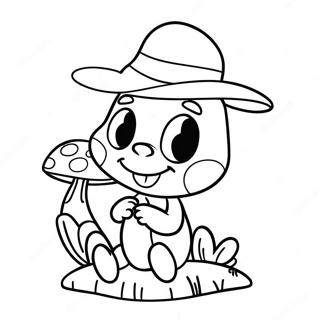 Cute Jiminy Cricket Sitting on a Mushroom Coloring Page | Jiminy Cricket 塗色頁