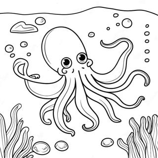 Colorful Giant Squid Underwater Scene Coloring Page | Giant Squid 塗色頁