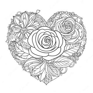 Intricate Rose Heart Design Coloring Page | Rose Heart for Adults 塗色頁