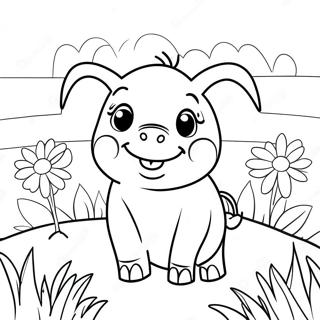Adorable Piglet in a Flower Field Coloring Page | Cute Pig 塗色頁