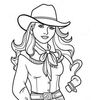 Vintage Cowgirl in Western Outfit Coloring Page | Realistic Cowgirl 塗色頁