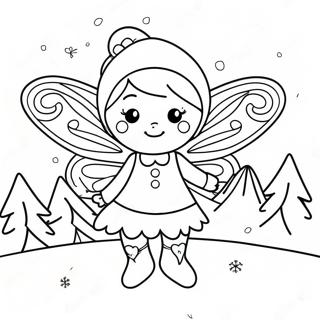 Sparkling Christmas Fairy in a Snowy Scene Coloring Page