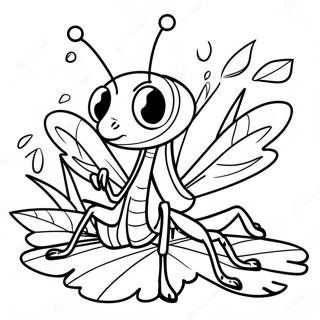 Cute Praying Mantis on a Leaf Coloring Page | Praying Mantis 塗色頁