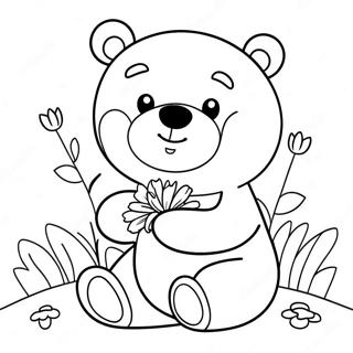 Cute Brown Bear with Flowers Coloring Page | Brown Bear 塗色頁