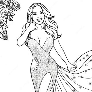 Mariah Carey with Glittering Dress Coloring Page | Mariah Carey 塗色頁