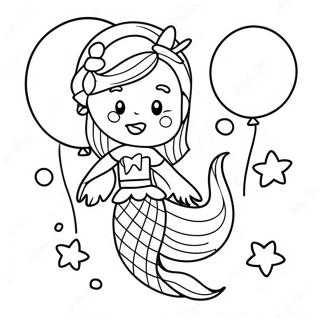 Happy Birthday Mermaid with Colorful Balloons Coloring Page | Happy Birthday Mermaid 塗色頁
