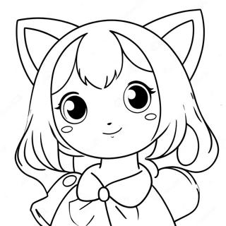 Cute Anime Girl with Cat Ears Coloring Page