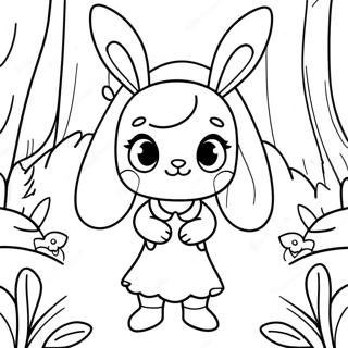 Anime Bunny Girl in a Magical Forest Coloring Page | Anime Bunny Girl 塗色頁