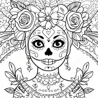 Colorful Day of the Dead Catrina Coloring Page | Day of the Dead 塗色頁