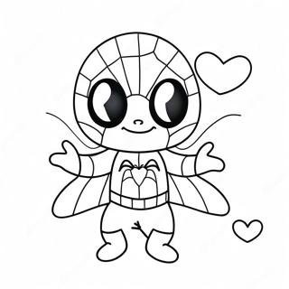 Cute Spiderman with Hearts Coloring Page | Spiderman Valentines 塗色頁