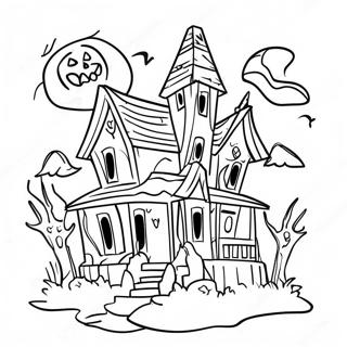 Spooky Haunted House Halloween Coloring Page | Halloween for Adults 塗色頁