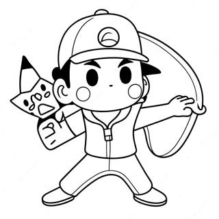Ash Ketchum Catching Pikachu Coloring Page