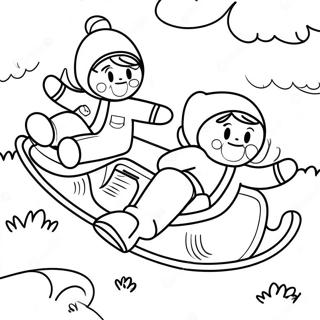Cute Kids Sledding Down a Hill Coloring Page | Sledding 塗色頁