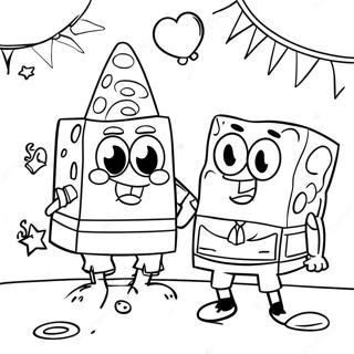 SpongeBob and Patrick Birthday Party Coloring Page | SpongeBob Birthday 塗色頁