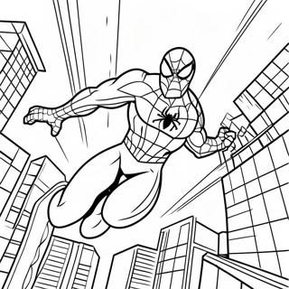 Spiderman 2099 Swinging Through City Coloring Page