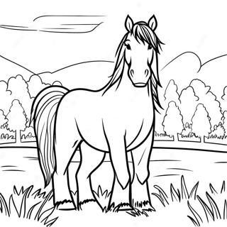 Majestic Clydesdale Horse in Meadow Coloring Page | Clydesdale Horse 塗色頁