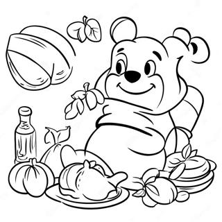 Winnie the Pooh Thanksgiving Feast Coloring Page | Winnie the Pooh Thanksgiving 塗色頁