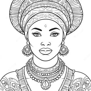 Black Woman in Traditional Attire Coloring Page | Black Woman for Adults 塗色頁