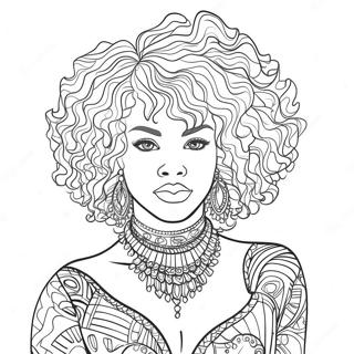 Elegant Black Woman with Afro Hairstyle Coloring Page | Black Woman for Adults 塗色頁
