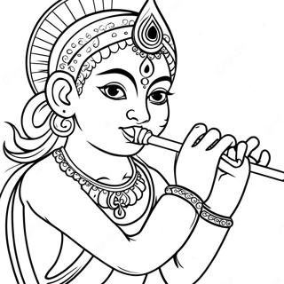 Krishna Playing Flute Coloring Page | Krishna 塗色頁