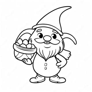 Cheerful Easter Gnome with Basket Coloring Page | Easter Gnome 塗色頁
