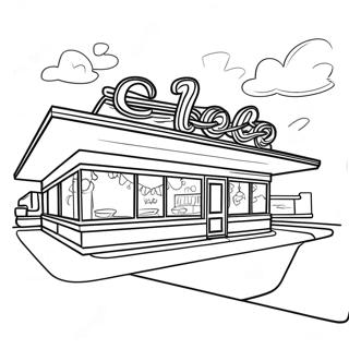 1950's Vintage Diner Coloring Page | 1950's Retro 塗色頁