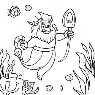 Majestic King Triton Underwater Scene Coloring Page | King Triton 塗色頁