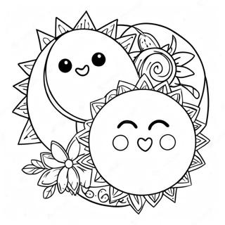 Hippie Sun and Moon Coloring Page | Hippie Sun and Moon for Adults 塗色頁