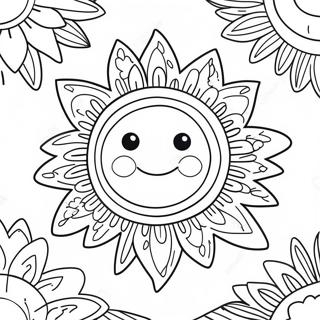 Colorful Hippie Sun with Flowers Coloring Page | Hippie Sun and Moon for Adults 塗色頁