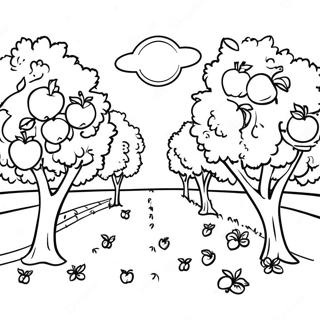 Sunny Apple Orchard Scene Coloring Page | Apple Orchard 塗色頁