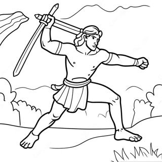 Brave David Defeating Goliath Coloring Page | Bible Heroes 塗色頁
