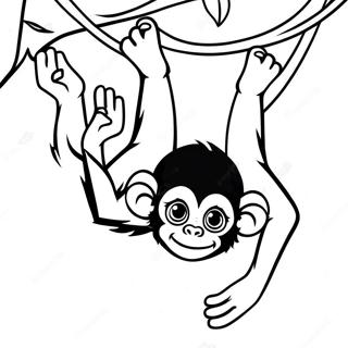 Playful Spider Monkey Hanging Upside Down Coloring Page | Spider Monkey 塗色頁