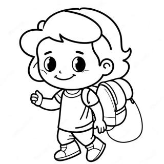 Cheerful First Grader with Backpack Coloring Page | First Day of First Grade 塗色頁