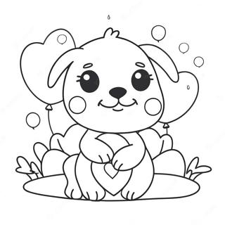Cute Puppy with Heart Balloons Coloring Page | Dog Valentine 塗色頁