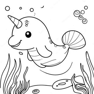 Cute Narwhal Swimming Coloring Page | Narwhal 塗色頁