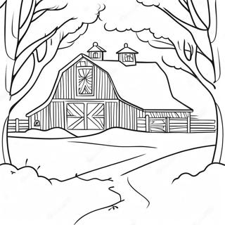 Festive Country Barn with Snow Coloring Page | Country Christmas 塗色頁