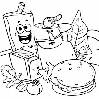 SpongeBob Thanksgiving Feast Coloring Page | SpongeBob Thanksgiving 塗色頁