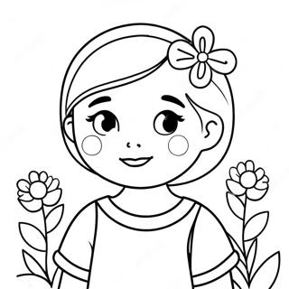 Cute Girl with Flowers Coloring Page | Girl 塗色頁