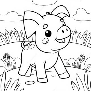 Happy Piglet in a Field Coloring Page | Piglet 塗色頁