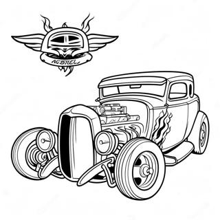 Vintage Hot Rod with Flames Coloring Page | Hot Rod 塗色頁