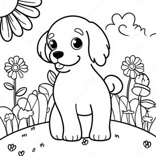 Playful Cavapoo in a Flower Field Coloring Page | Cavapoo 塗色頁